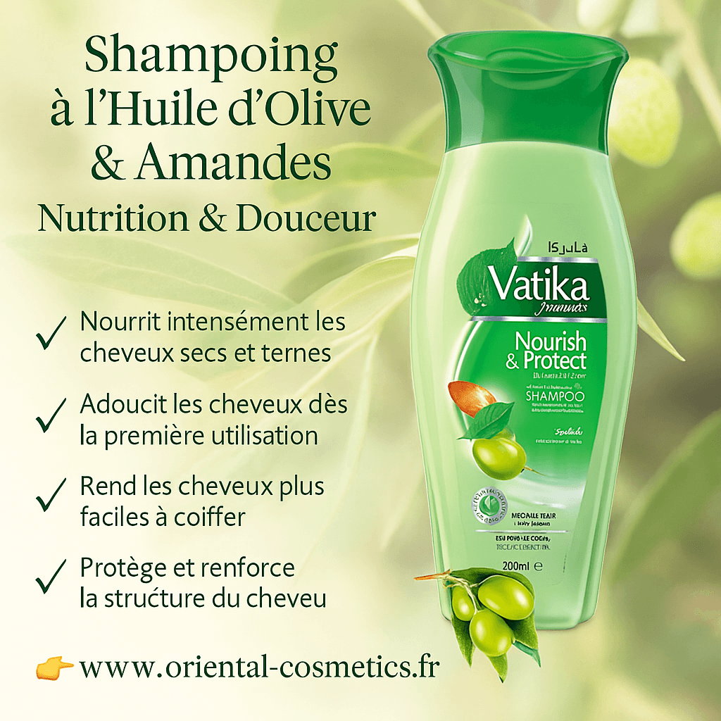Shampoing à l’Huile d’Olive & Amandes VATIKA – Nutrition & Douceur 200mL