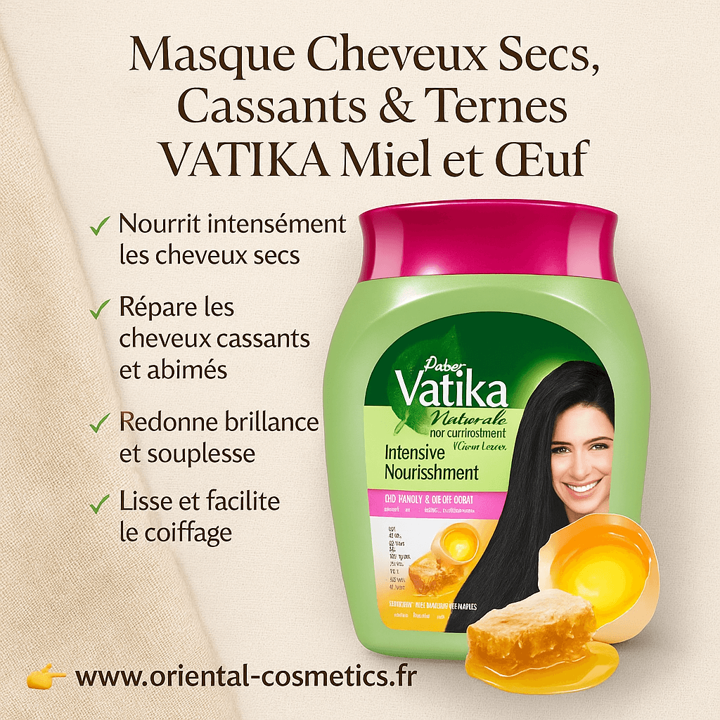 Masque Cheveux Secs, Cassants & Ternes – VATIKA Miel et Œuf – 500g