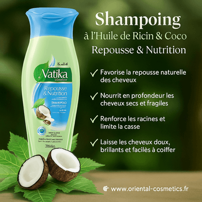 Shampoing à l’Huile de Ricin & Coco VATIKA –  Repousse & Nutrition 200mL