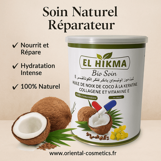 Huile de Noix de Coco à la Kératine, Collagène & Vitamine E AL HIKMA – Réparation & Brillance 350mL